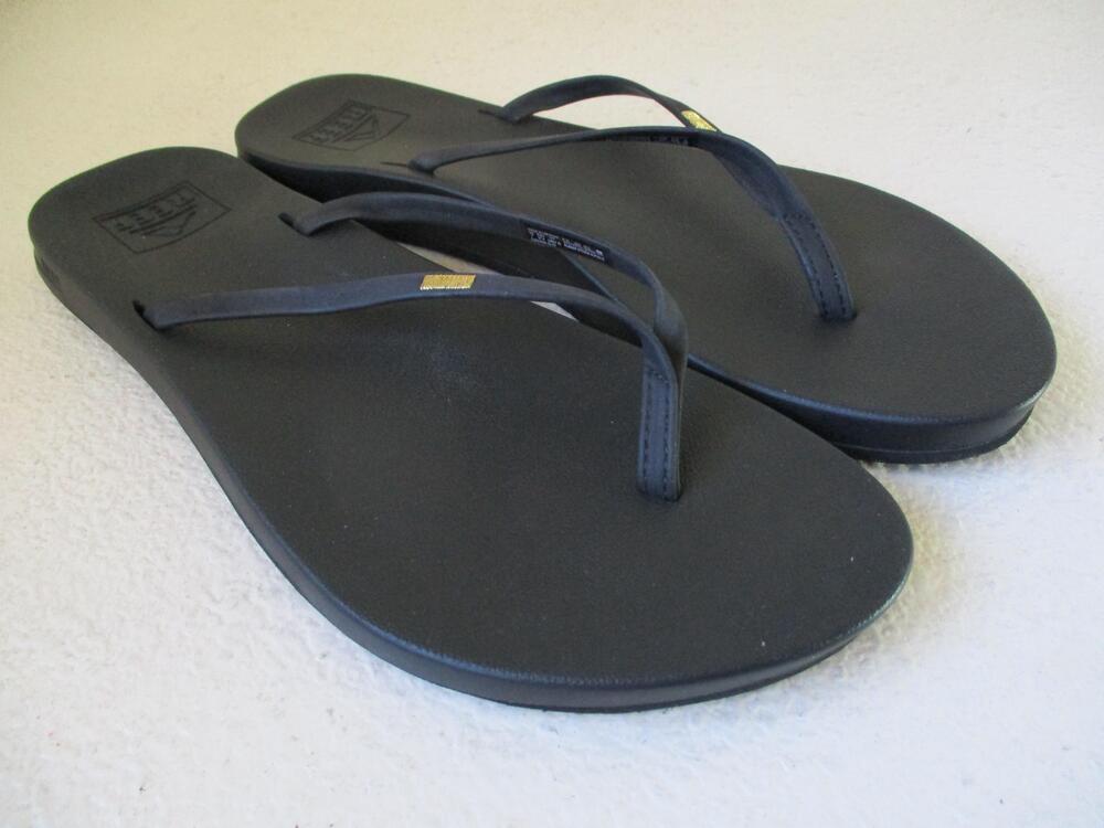 Reef Sandals Womens 7 Cushion Slim Black Thong Slip On Cushioned Beach Flip Flop